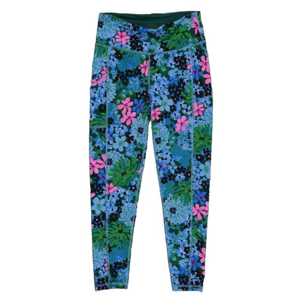 Lilly Pulitzer Luxletic Leggings Pants Women's Size Medium Blue Floral Pockets